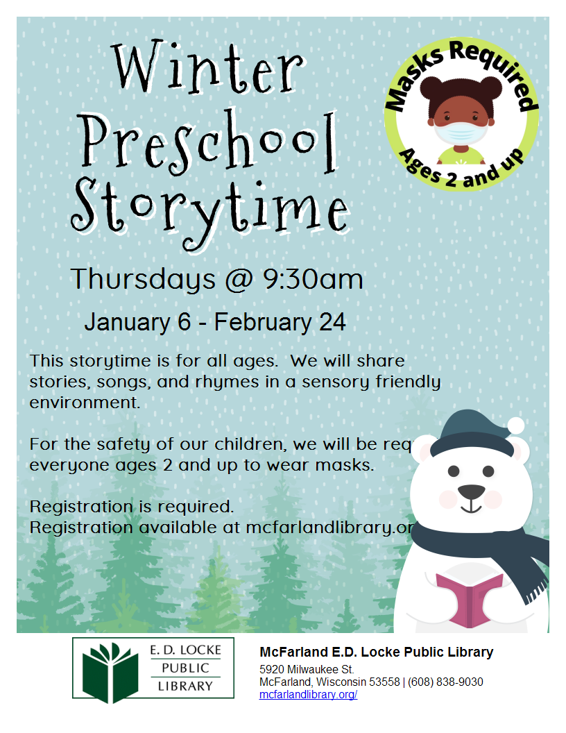 Winter Preschool Storytime (Jan and Feb on Zoom) E.D. Locke Public